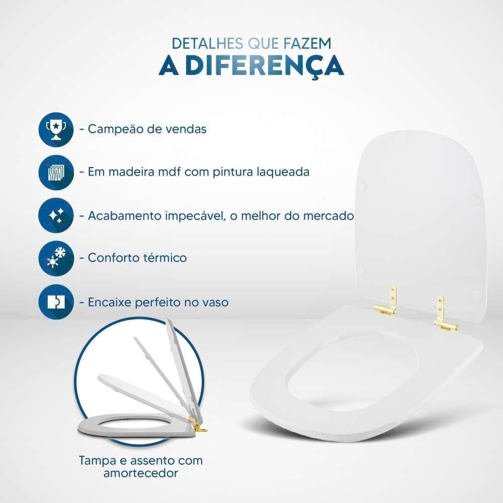 Assento Sanitário Com Fechamento Lento Ibiza Shell Para Vaso Incepa Com Ferragem Dourada - 5