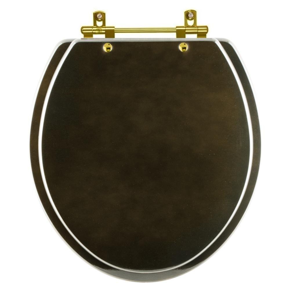 Assento Sanitário Convencional Oval Universal Marrom Degradê Com Ferragem Dourada - 1