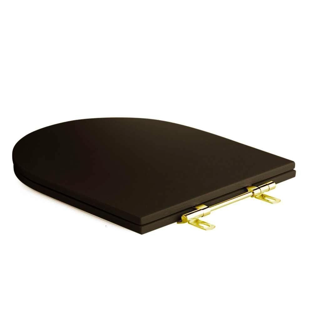 Assento Sanitário Poliéster Luxo Carrara Marrom Fosco Para Vaso Deca Com Ferragem Dourada - 7