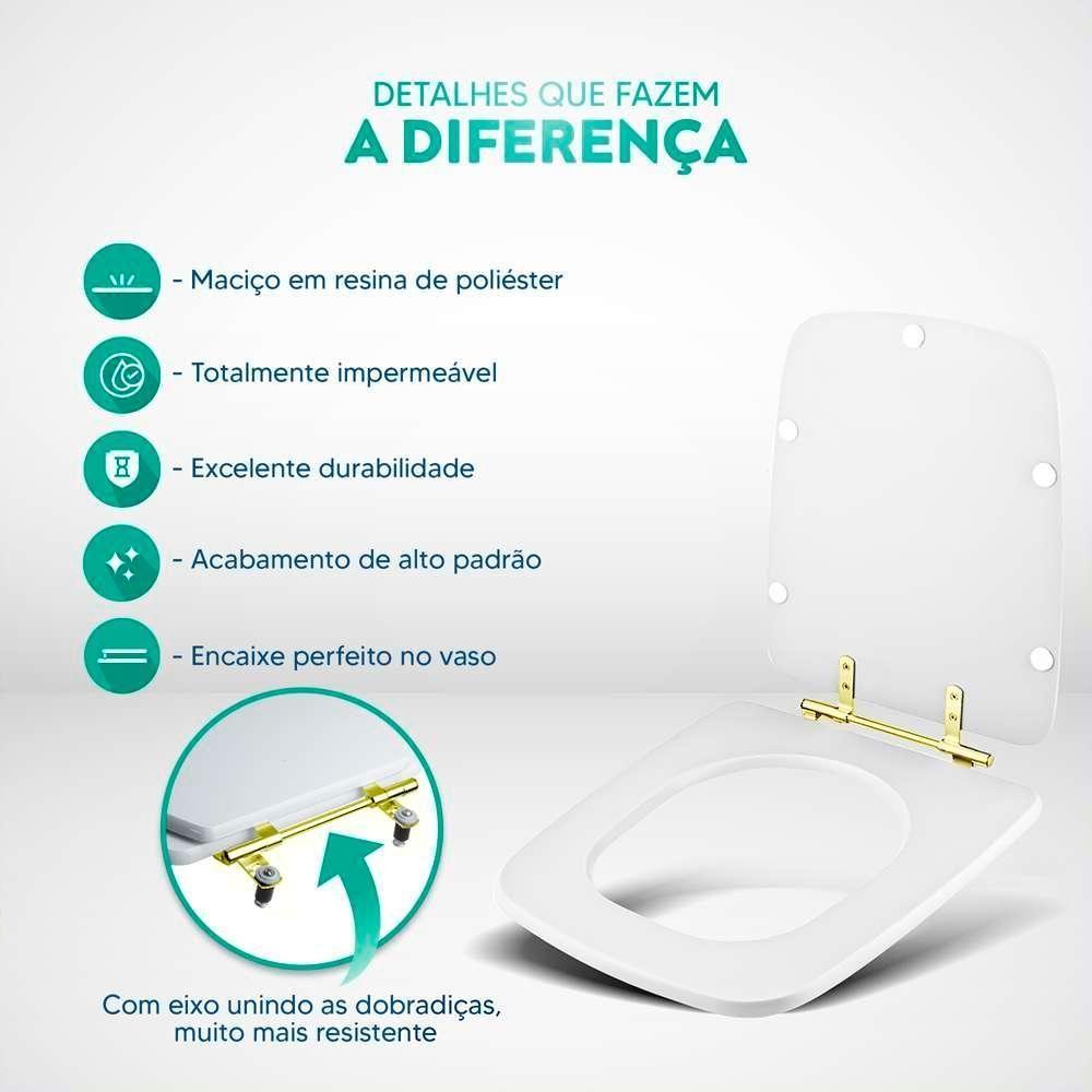Assento Sanitário Poliéster Boss Matte Black Para Bacia Incepa Com Ferragem Dourada - 5