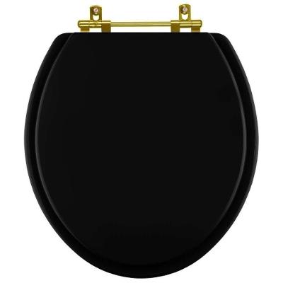Assento Sanitario Poliéster Convencional Universal Oval Preto Com Ferragem Dourada
