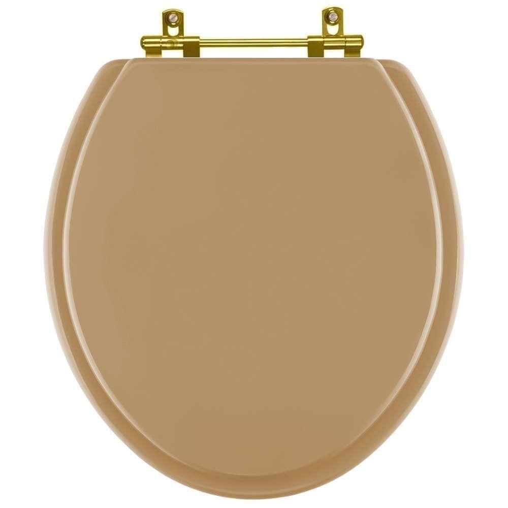 Assento Sanitario Poliéster Convencional Oval Bege Castor Para Vaso Deca Com Ferragem Dourada - 1