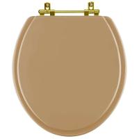 Assento Sanitario Poliéster Convencional Oval Bege Castor Para Vaso Deca Com Ferragem Dourada - 1