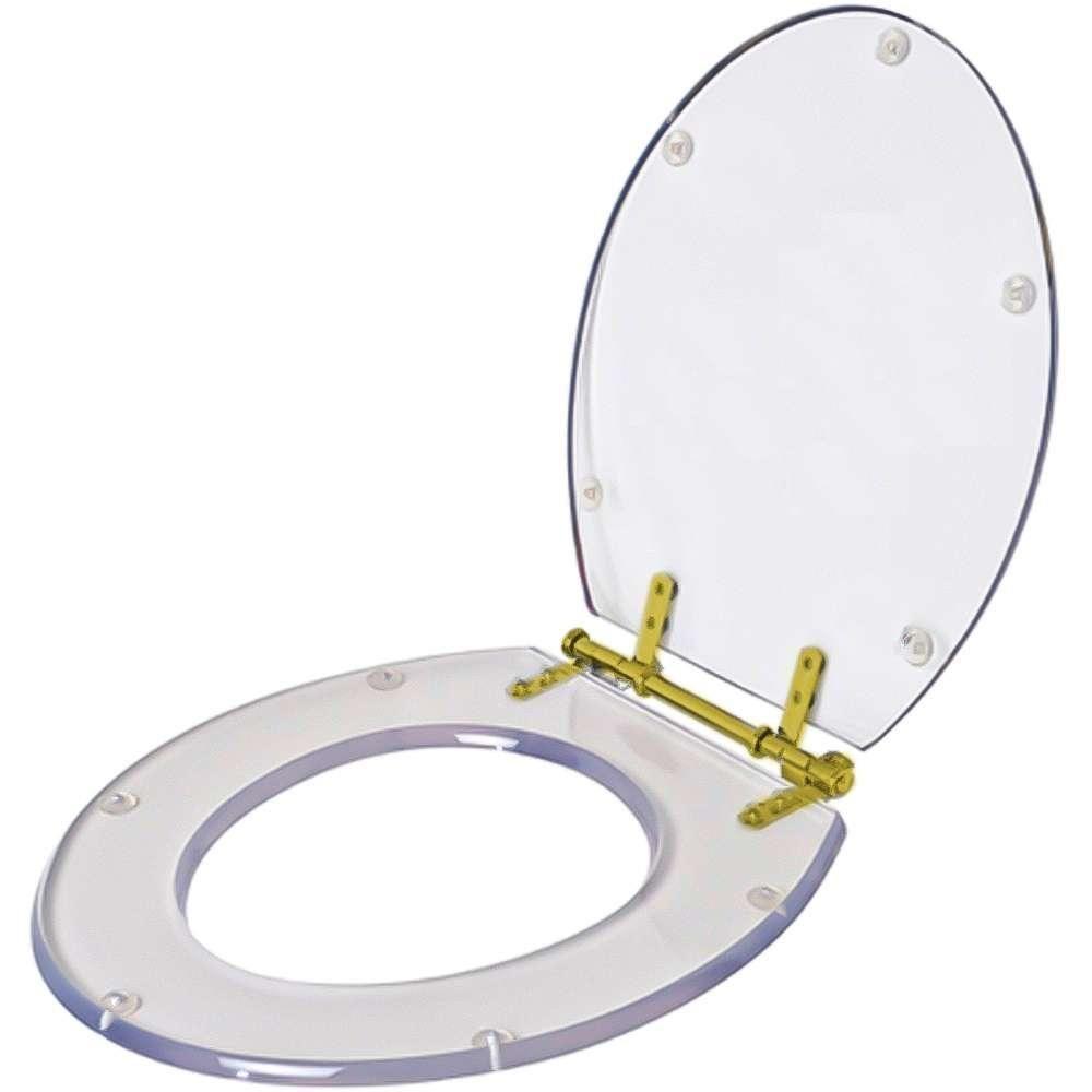 Assento Sanitario Poliéster Convencional Universal Oval Transparente Com Ferragem Dourada - 2