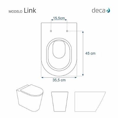Tampa De Vaso Poliéster Com Amortecedor Link-lk Preto Para Bacia Deca Com Ferragem Dourada
