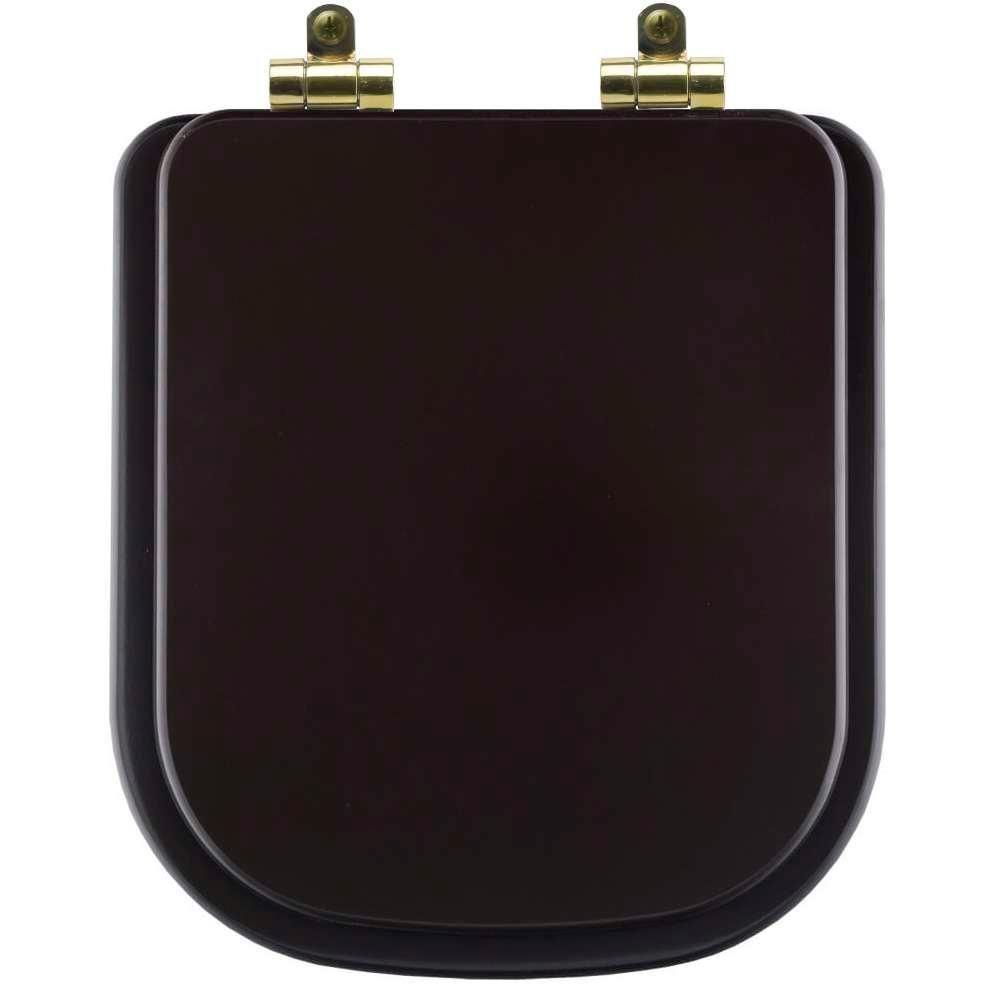 Assento Sanitário Poliéster Soft Close Quadra Marrom Fosco Para Vaso Deca Com Ferragem Dourada - 1