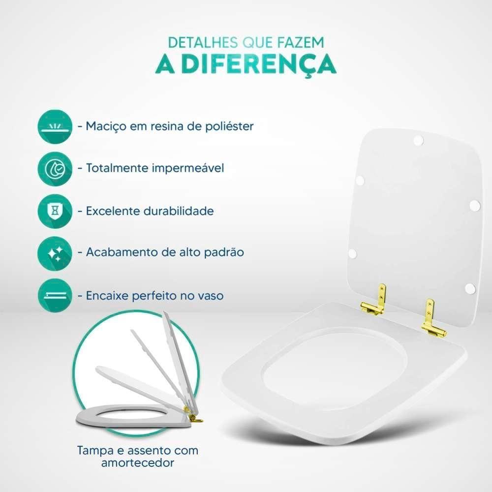 Tampa De Vaso Poliéster Com Amortecedor Boss Matte Black (preto Fosco) Para Bacia Incepa Com Ferragem Dourada - 4