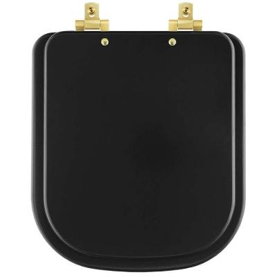Tampa De Vaso Laqueado Com Amortecedor Quadra Preto Fosco Para Bacia Deca Com Ferragem Dourada