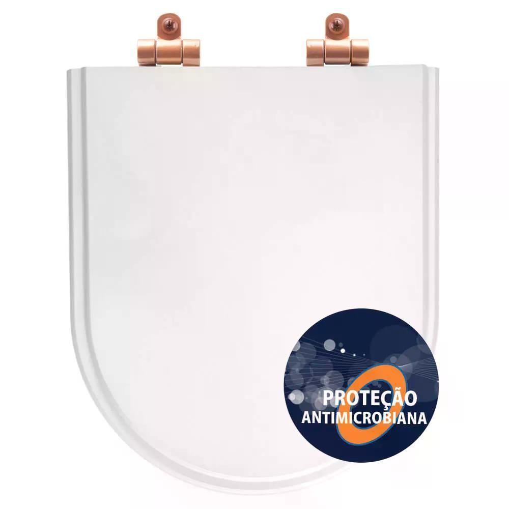 Tampa De Vaso Poliéster Antibactéria Com Amortecedor Carrara Branco Para Bacia Deca Com Ferragem Rose Gold - 1