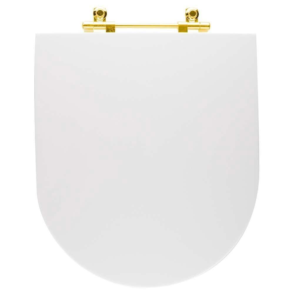 Assento Sanitário Poliéster Antibacteriano Carrara Branco Para Vaso Deca Com Ferragem Dourada - 6