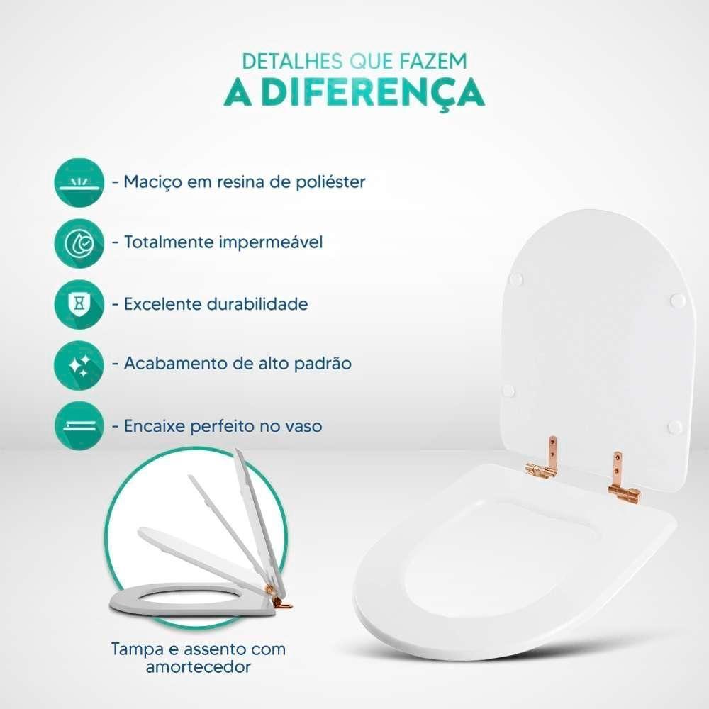 Tampa De Vaso Poliéster Com Amortecedor Smart Onix (preto Fosco) Para Bacia Celite Com Ferragem Rose Gold - 4