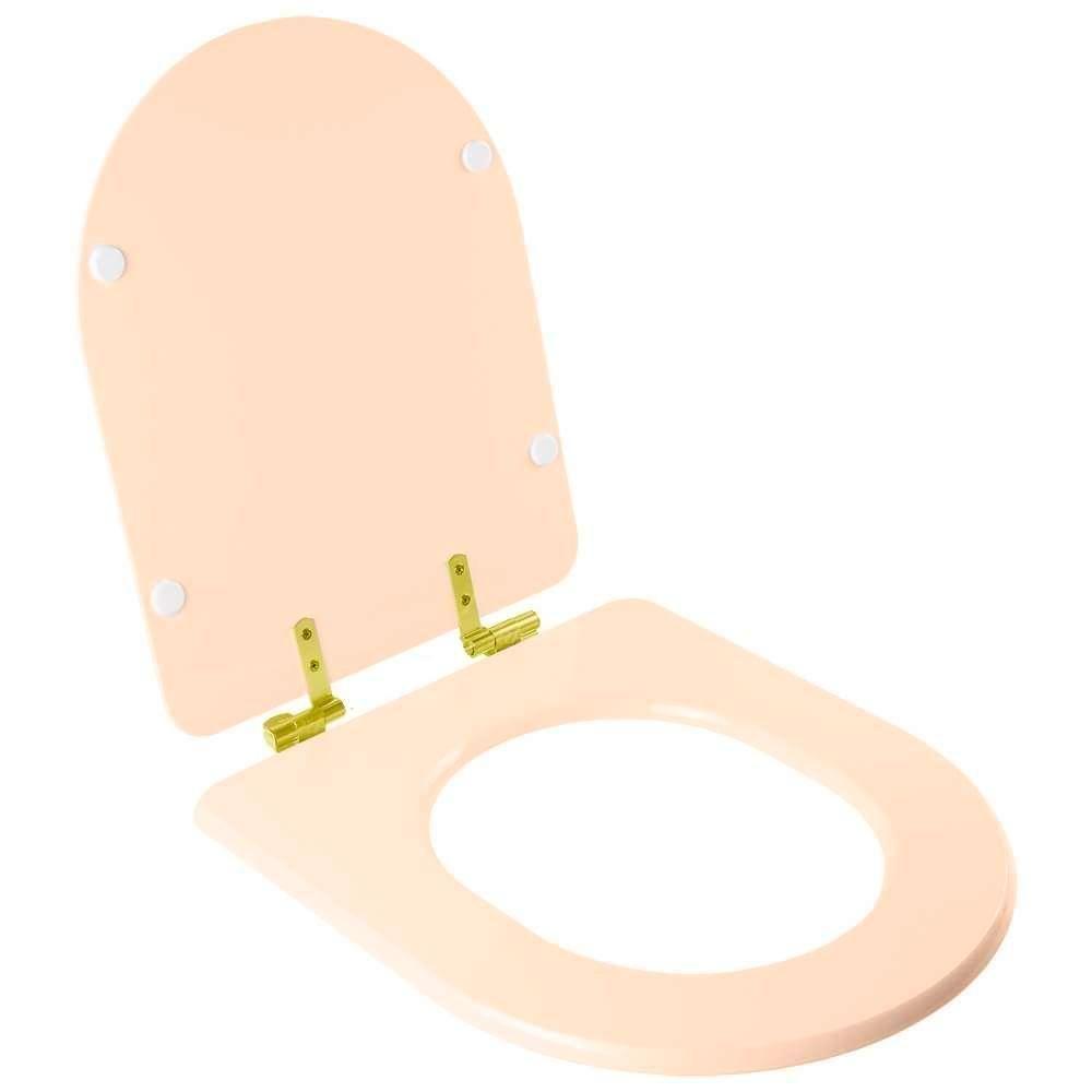 Assento Sanitário Com Amortecedor Carrara Rosa Floral Para Vaso Deca Com Ferragem Dourada - 2