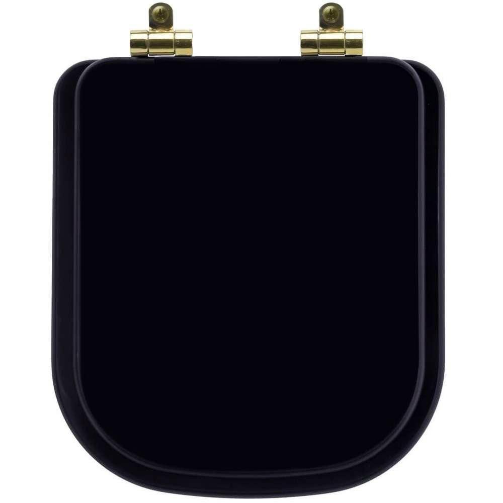 Tampa De Vaso Poliéster Com Fechamento Lento Quadra Preto Para Louça Deca Com Ferragem Dourada - 1