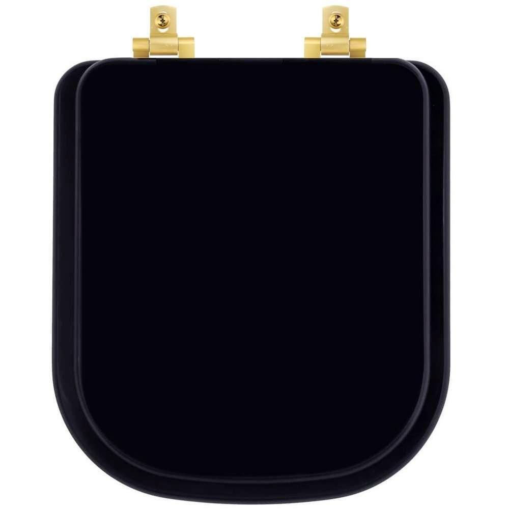 Tampa De Vaso Laqueado Com Amortecedor Quadra Preto Para Bacia Deca Com Ferragem Dourada - 1