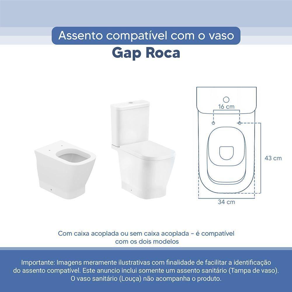 Assento Sanitário Tampa De Vaso Branco Resina Poliester Gap Para Bacia Roca - 3