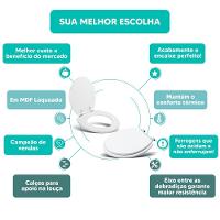 Assento Sanitário Tampa De Vaso Branco Mdf Laqueado Carina Para Bacia Ideal Standard