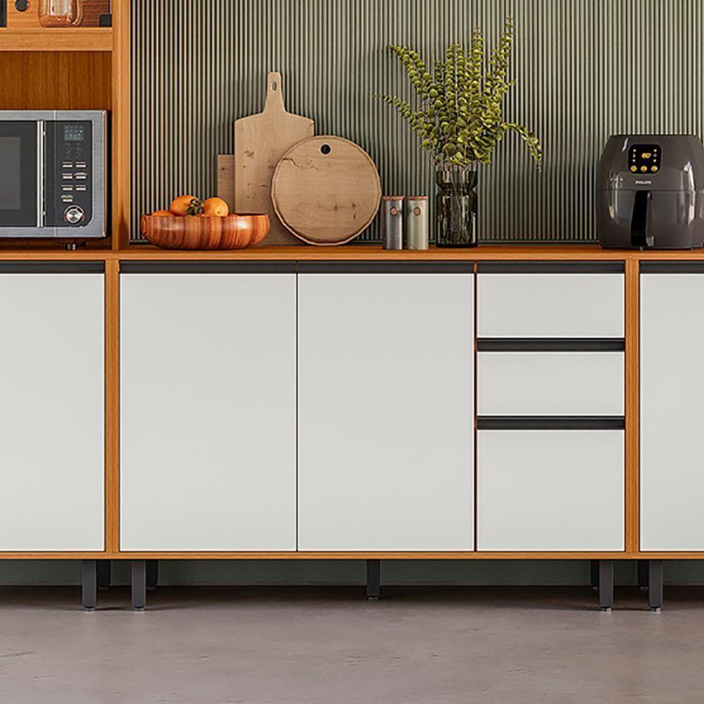 Balcão Com Tampo 3 Portas 2 Gavetas 120 Cm 12640 Raven Freijo Off White Pln - 7