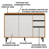 Balcão Com Tampo 3 Portas 2 Gavetas 120 Cm 12640 Raven Freijo Off White Pln - 3