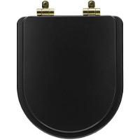 Tampa De Vaso Poliéster Com Amortecedor Link-lk Preto Fosco Para Bacia Deca Com Ferragem Dourada - 1