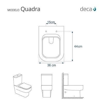 Tampa De Vaso Poliéster Com Amortecedor Quadra Preto Para Bacia Deca Com Ferragem Dourada