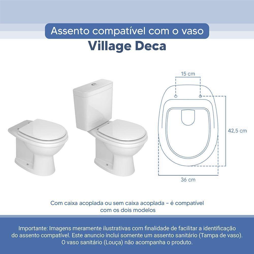 Assento Sanitário Tampa De Vaso Branco Resina Poliester Village Para Bacia Deca - 3