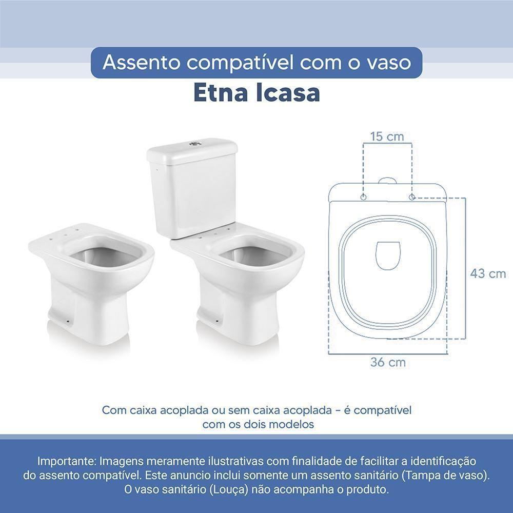 Assento Sanitário Tampa De Vaso Branco Resina Poliester Etna Para Bacia Icasa - 3