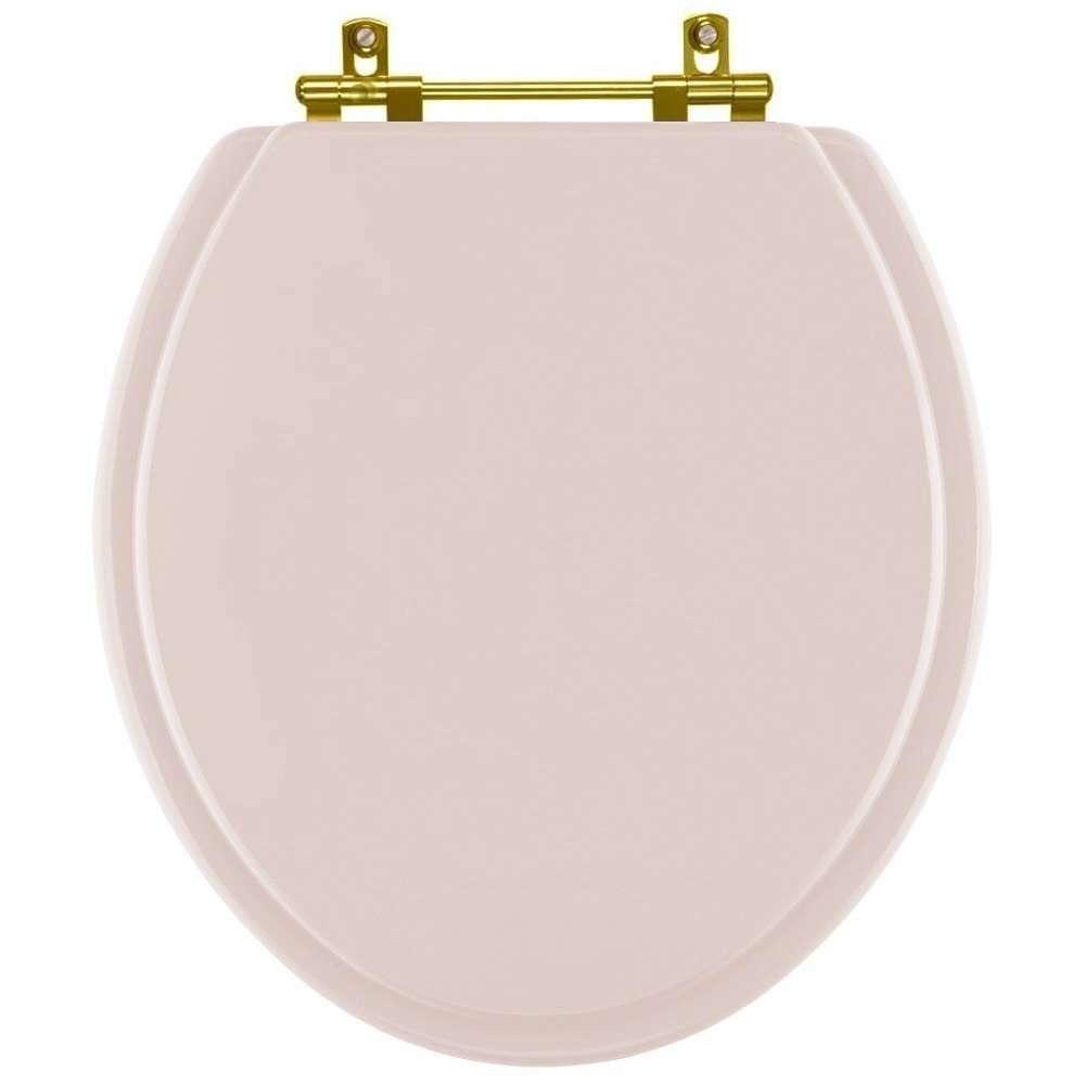 Assento Sanitario Poliéster Convencional Universal Oval Salmão Com Ferragem Dourada - 1