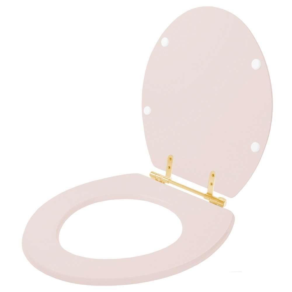 Assento Sanitario Poliéster Convencional Universal Oval Salmão Com Ferragem Dourada - 2