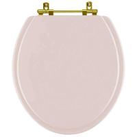 Assento Sanitario Poliéster Convencional Universal Oval Salmão Com Ferragem Dourada - 1