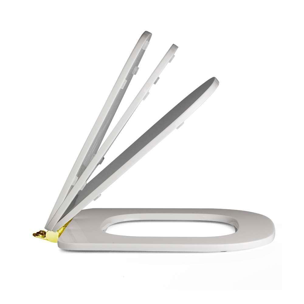 Assento Poliester Soft Close Antimicrobiano Piano Branco Para Vaso Deca Com Ferragem Dourada - 8