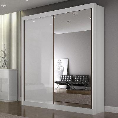 Guarda Roupa São Paulo Luxo 2 Portas Mdf Com Espelho Leifer Branco