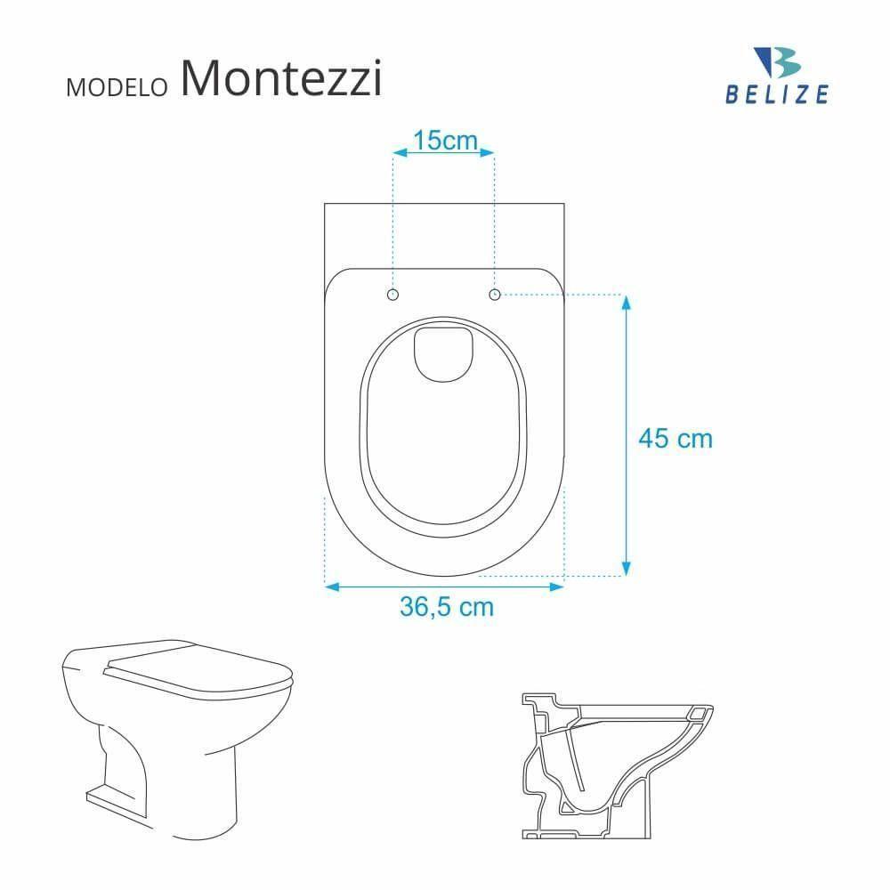 Assento Sanitario Poliester Com Amortecedor Montezzi Cinza Claro Para Vaso Belize - 3