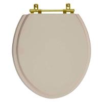 Assento Sanitario Poliéster Convencional Oval Bege Saara Para Vaso Deca Com Ferragem Dourada - 1