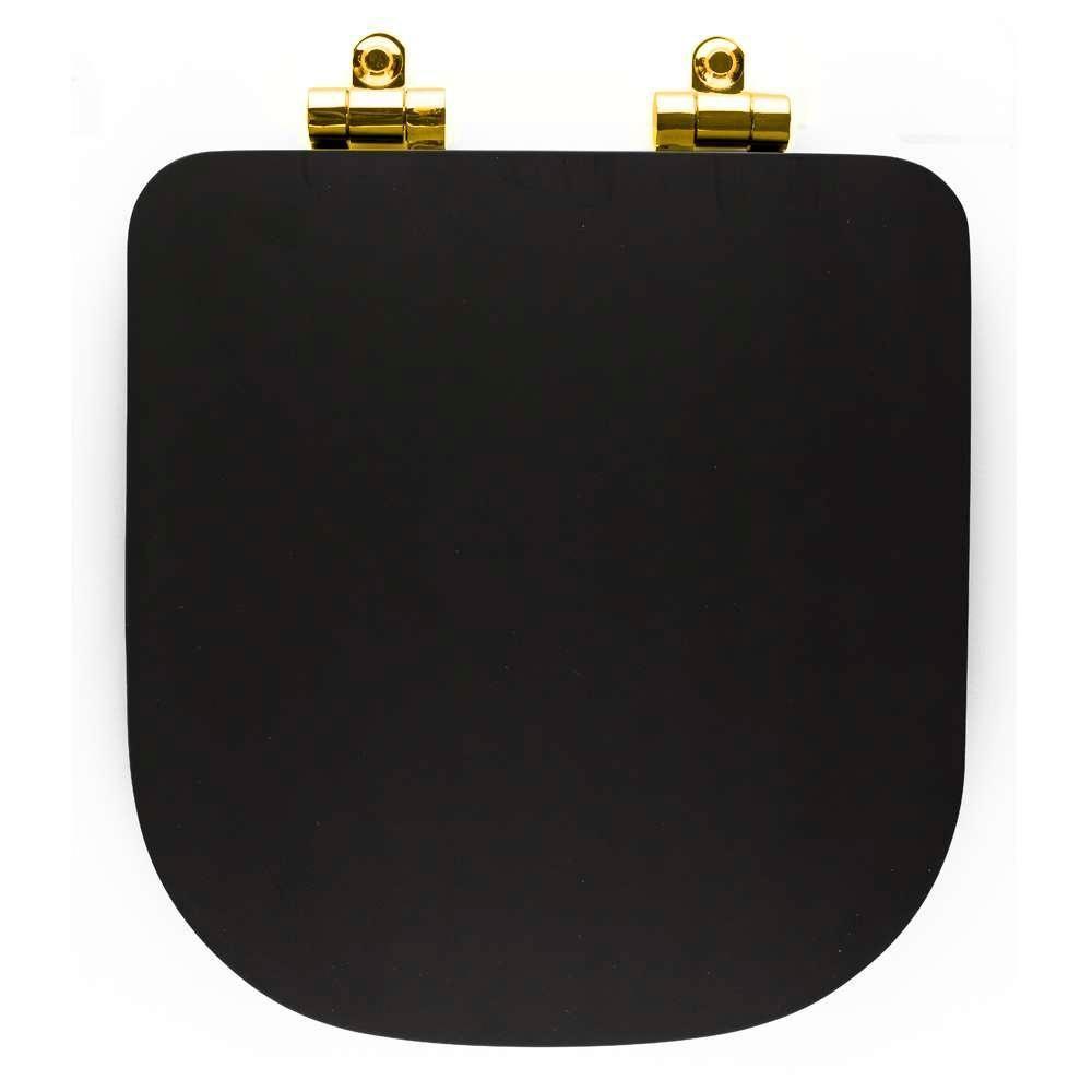 Assento Poliester Soft Close Piano Preto Fosco Para Vaso Deca Com Ferragem Dourada - 6