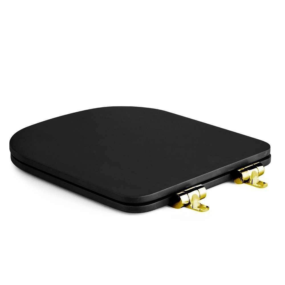 Assento Poliester Soft Close Piano Preto Fosco Para Vaso Deca Com Ferragem Dourada - 7