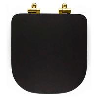 Assento Poliester Soft Close Piano Preto Fosco Para Vaso Deca Com Ferragem Dourada - 6