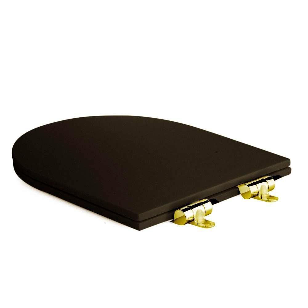 Assento Poliester Soft Close Carrara Marrom Fosco Para Vaso Deca Com Ferragem Dourada - 7