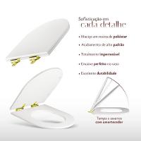 Assento Poliester Soft Close Antimicrobiano Carrara Branco Para Vaso Deca Com Ferragem Dourada - 5