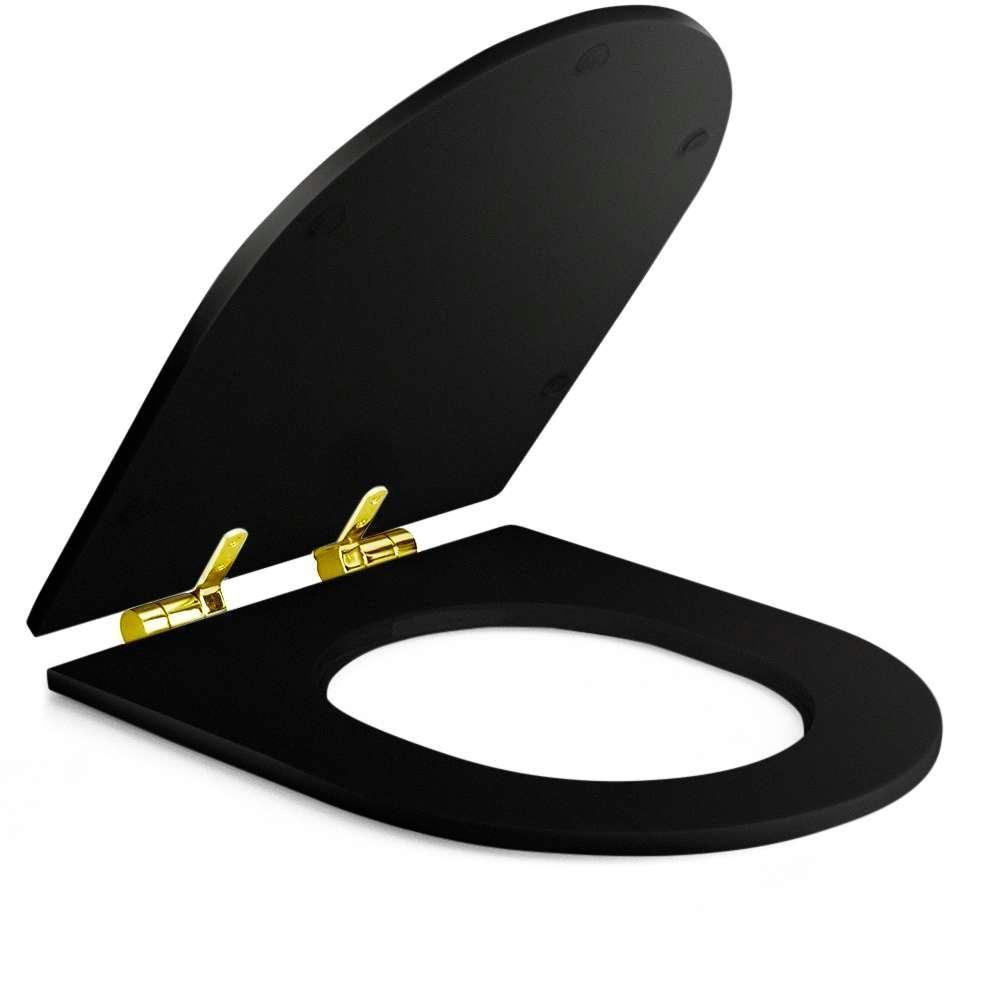 Assento Poliester Soft Close Carrara Preto Fosco Para Vaso Deca Com Ferragem Dourada - 2