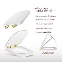 Assento Poliester Soft Close Antimicrobiano Unic Branco Para Vaso Deca Com Ferragem Dourada - 5