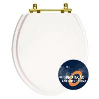 Assento Sanitario Antimicrobiano Convencional Oval Universal Branco Com Ferragem Dourada - 1