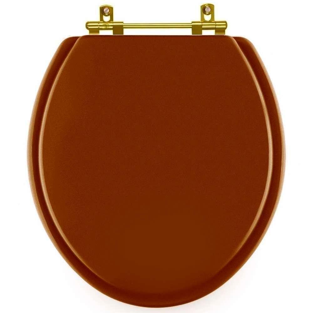Assento Sanitario Poliéster Convencional Universal Oval Caramelo Com Ferragem Dourada - 1