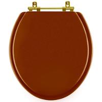Assento Sanitario Poliéster Convencional Universal Oval Caramelo Com Ferragem Dourada - 1