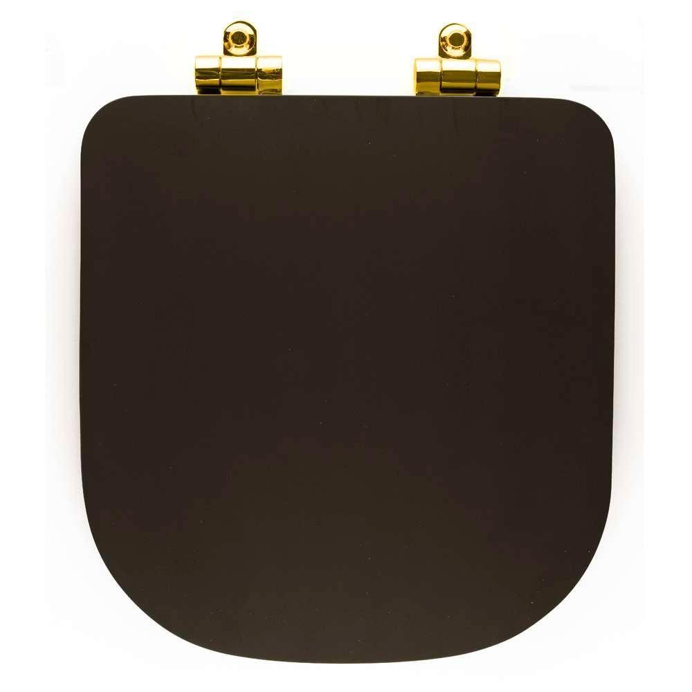 Assento Poliester Soft Close Piano Marrom Fosco Para Vaso Deca Com Ferragem Dourada - 3