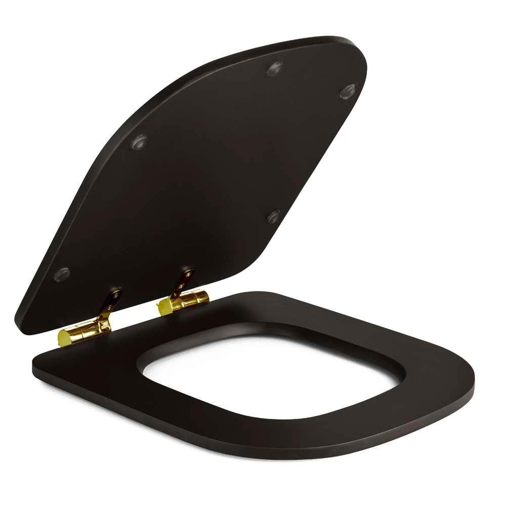Assento Poliester Soft Close Piano Marrom Fosco Para Vaso Deca Com Ferragem Dourada - 7