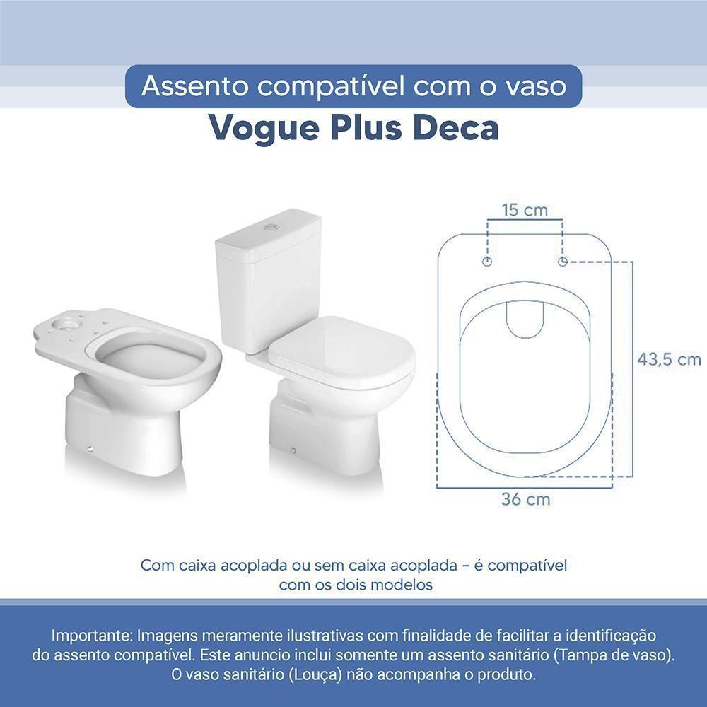 Tampa Vaso Sanitário Poliester Acrilico Vogue Plus Branco Para Bacia Deca - 3