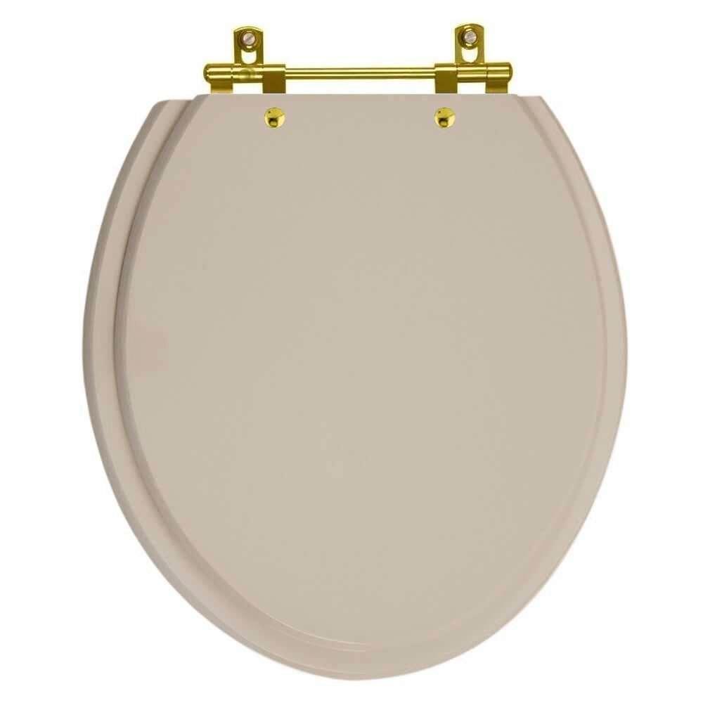 Assento Sanitário Convencional Oval Bege Saara Para Vaso Deca Com Ferragem Dourada - 1