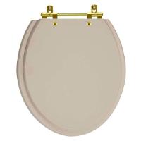 Assento Sanitário Convencional Oval Bege Saara Para Vaso Deca Com Ferragem Dourada - 1