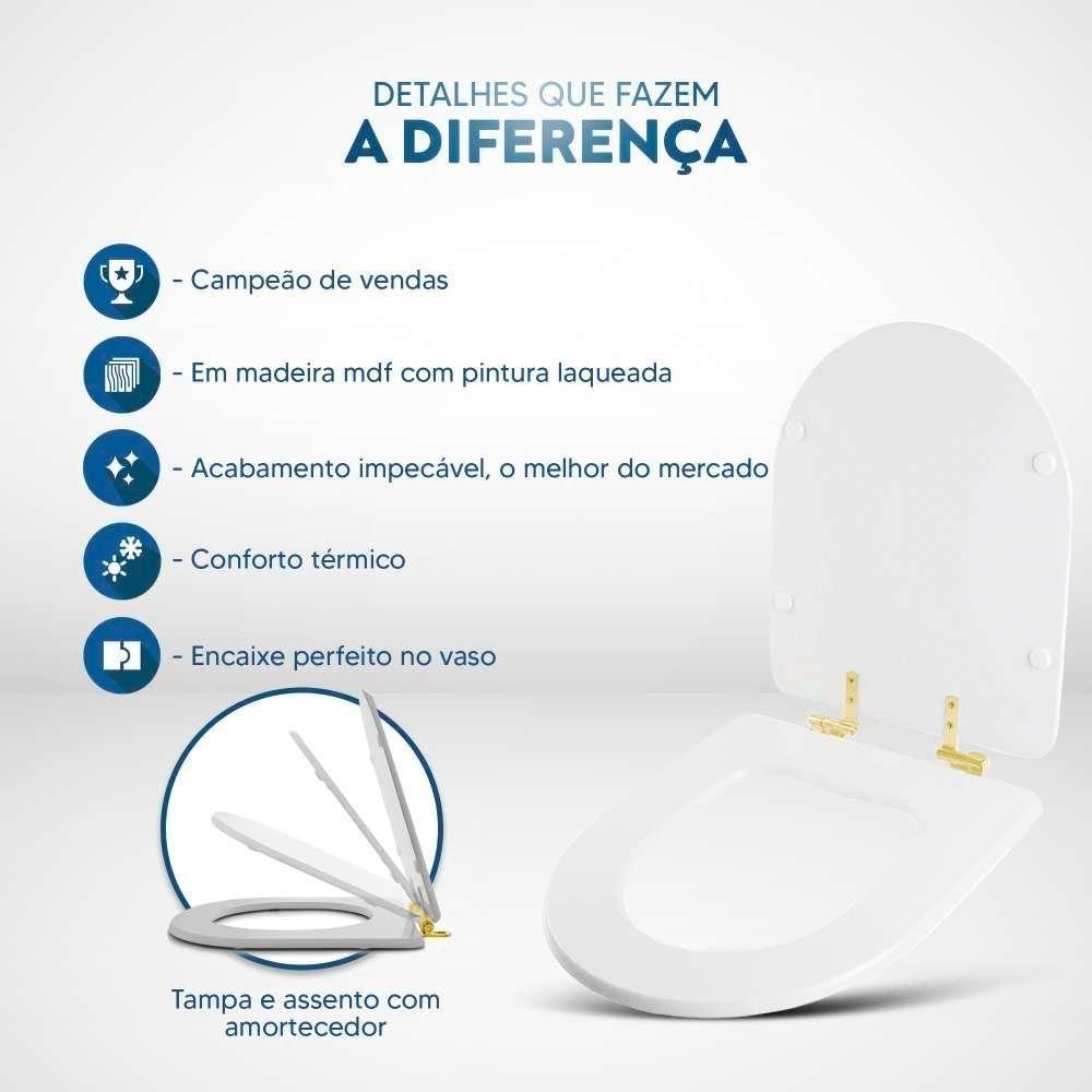 Assento Sanitário Com Fechamento Lento Riviera Branco Para Vaso Celite Com Ferragem Dourada - 5