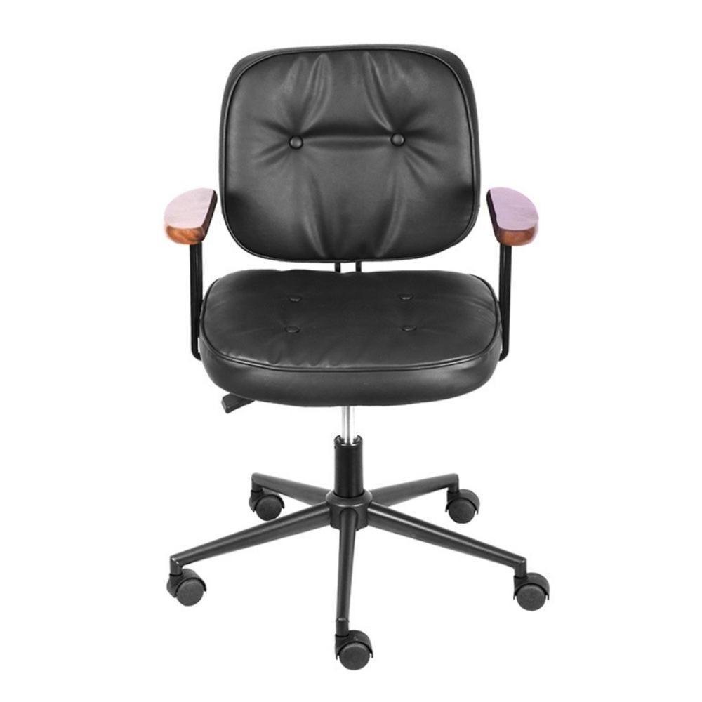 Cadeira Escritório Giratória Ancara Or Design Revestida Pu Preto Braços Em Madeira Base Rodízio - 2
